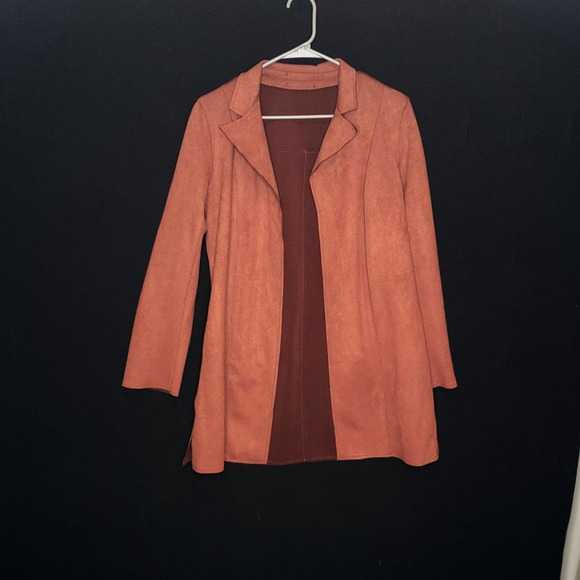 Long Orange/Red Faux Suede Leather Jacket size M/L - Picture 6 of 6